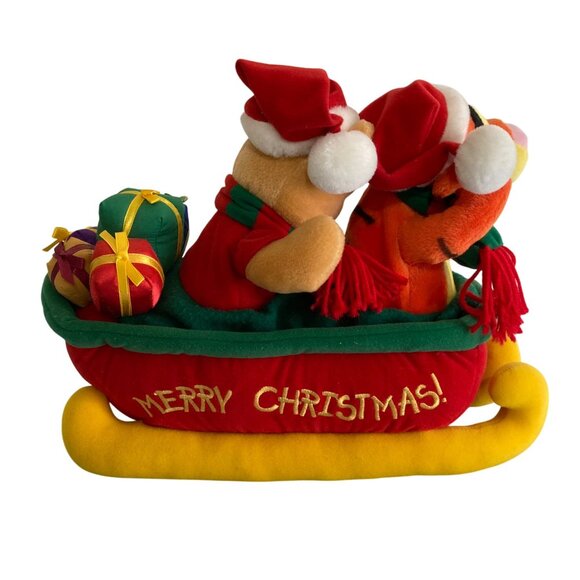 Vintage Animated Disney Plush Winnie the Pooh Tigger Christmas Sled Jingle Bells - Picture 3 of 8